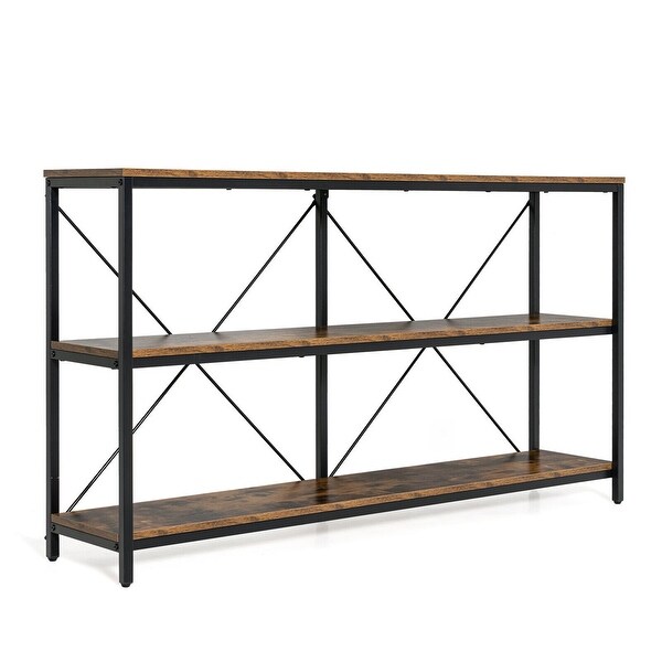 Gymax 3-Tier Console Table Vintage Sofa Table w/ Storage Shelves