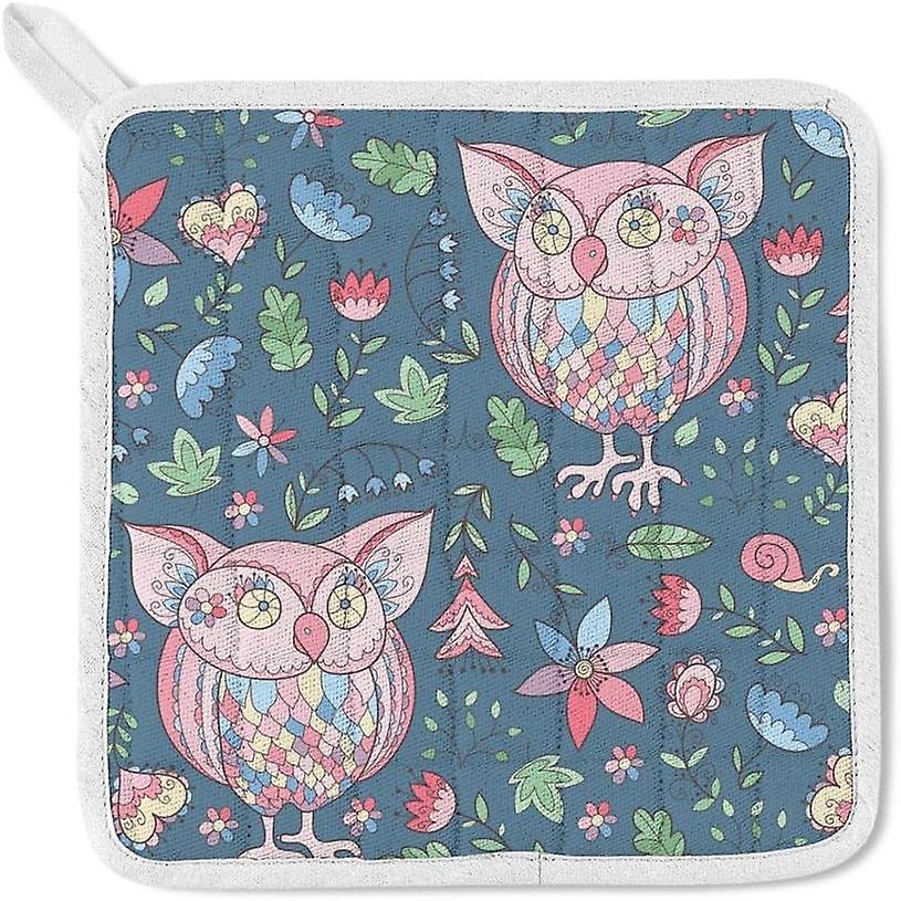 Insulation Kitchen Oven Mitts Potholder Apron 3pcs Set Cute Owls And Flowers Leaves Non Slip Heat Resistant Gloves For Baking Cooking Bbq