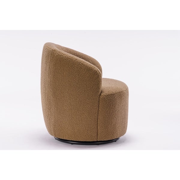 Small Swivel Accent Armchair Barrel Chair， Teddy Fabric， Coffee Brown