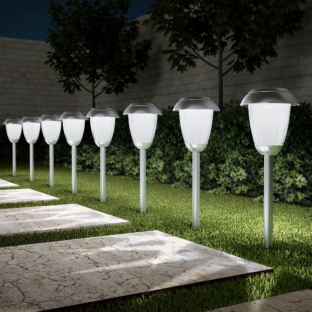 Nature Spring Stainless Steel Solar Path Lights 16 quot Gunmetal Finish Set Of 8