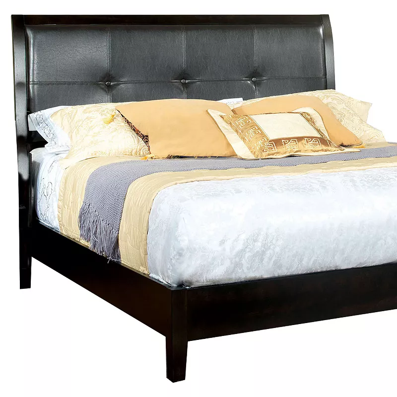 Contemporary Wooden Full Size Bed with Button Tufted Headboard， Black