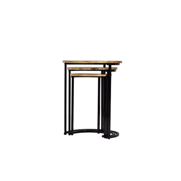 Round Set Of 3 Wooden Nesting Tables And Black Metal / 18x18x24 Inch