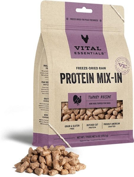 Vital Essentials Protein Mix-In Turkey Recipe Mini Nibs Grain-Free Freeze-Dried Raw Dog Food Topper