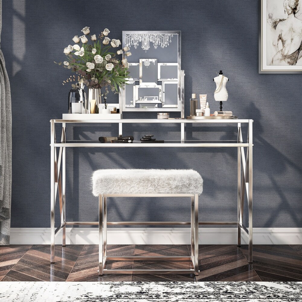 DH LUX Glam Glass Vanity Table and Stool Set by Denhour