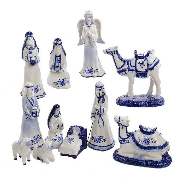 Kurt Adler 1 97 6 7 Inch Porcelain Delft Blue Nativity Set 11 piece Set