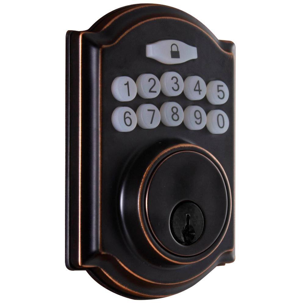 Defiant Castle Aged Bronze Single Cylinder Electronic Keypad Deadbolt GA7X7D01AA