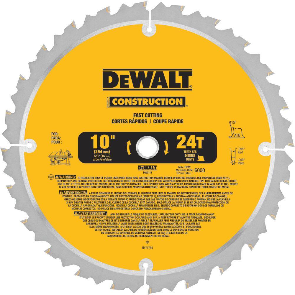 DW 15 Amp Corded 10 in. Job Site Table Saw with Rolling Stand and Construction 10 in. 24-Teeth Thin Kerf Table Saw Blade DWE7491RSW3112