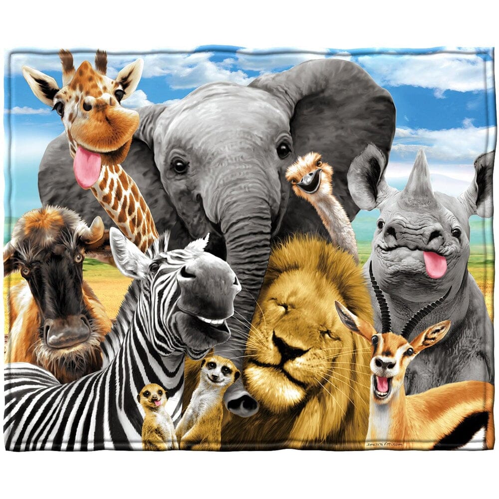 African Safari Animals Selfie Fleece Throw Blanket