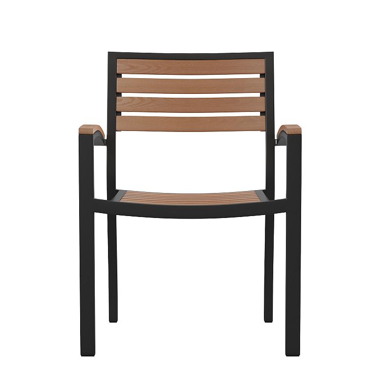 Flash Furniture Outdoor Stackable Faux Teak Dining Chair 2-piece Set