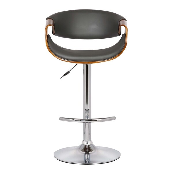 Adjustable Bucket Seat Barstool with Wooden Support， Gray and Brown