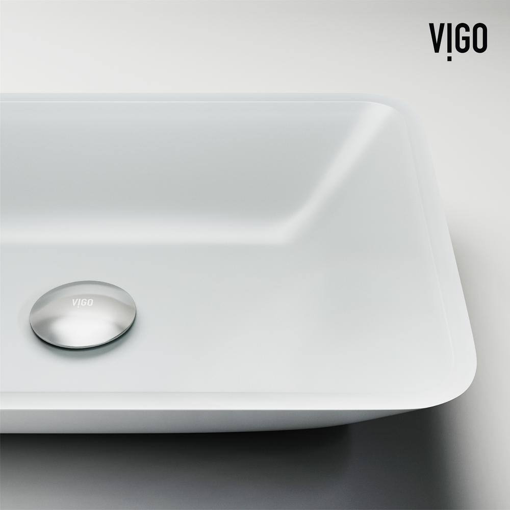 VIGO Sottile Modern White Glass 18 in. L x 13 in. W x 4 in. H Rectangular Vessel Bathroom Sink VG07114