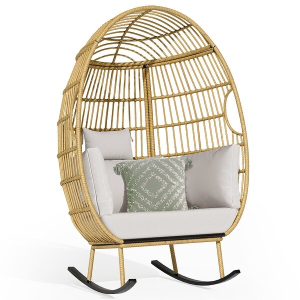 Moasis Outdoor Rocking Egg Chair，AllWeather Wicker Patio Rocking Basket Chair with Cushions