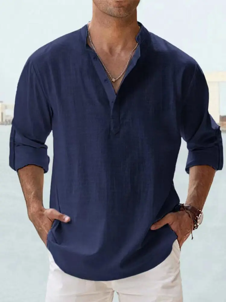 Men's ice cream cotton linen casual long-sleeved shirt-Buy 2 Free Ship