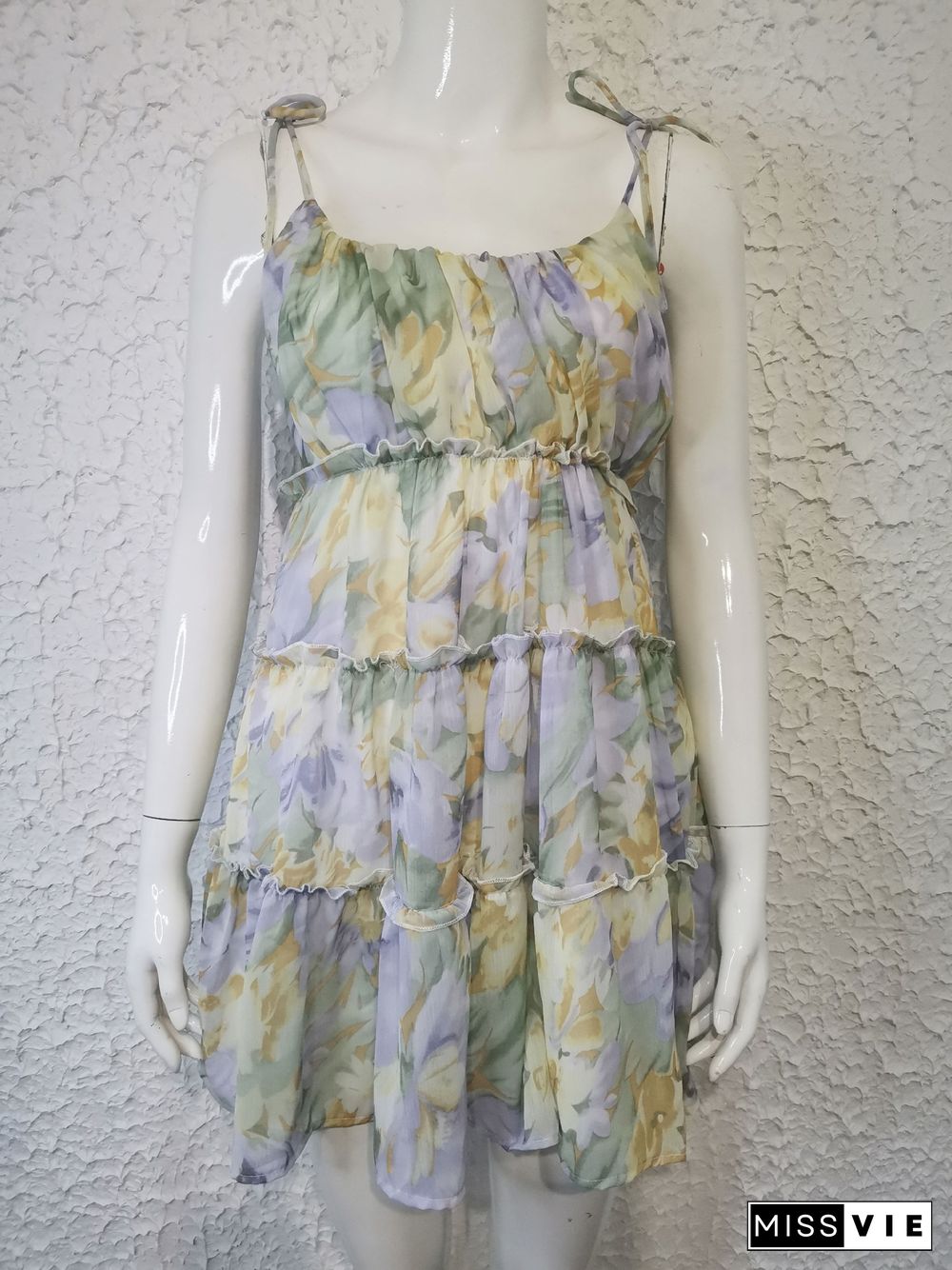 Floral Print Tiered Ruffled Flowy Slip Dress