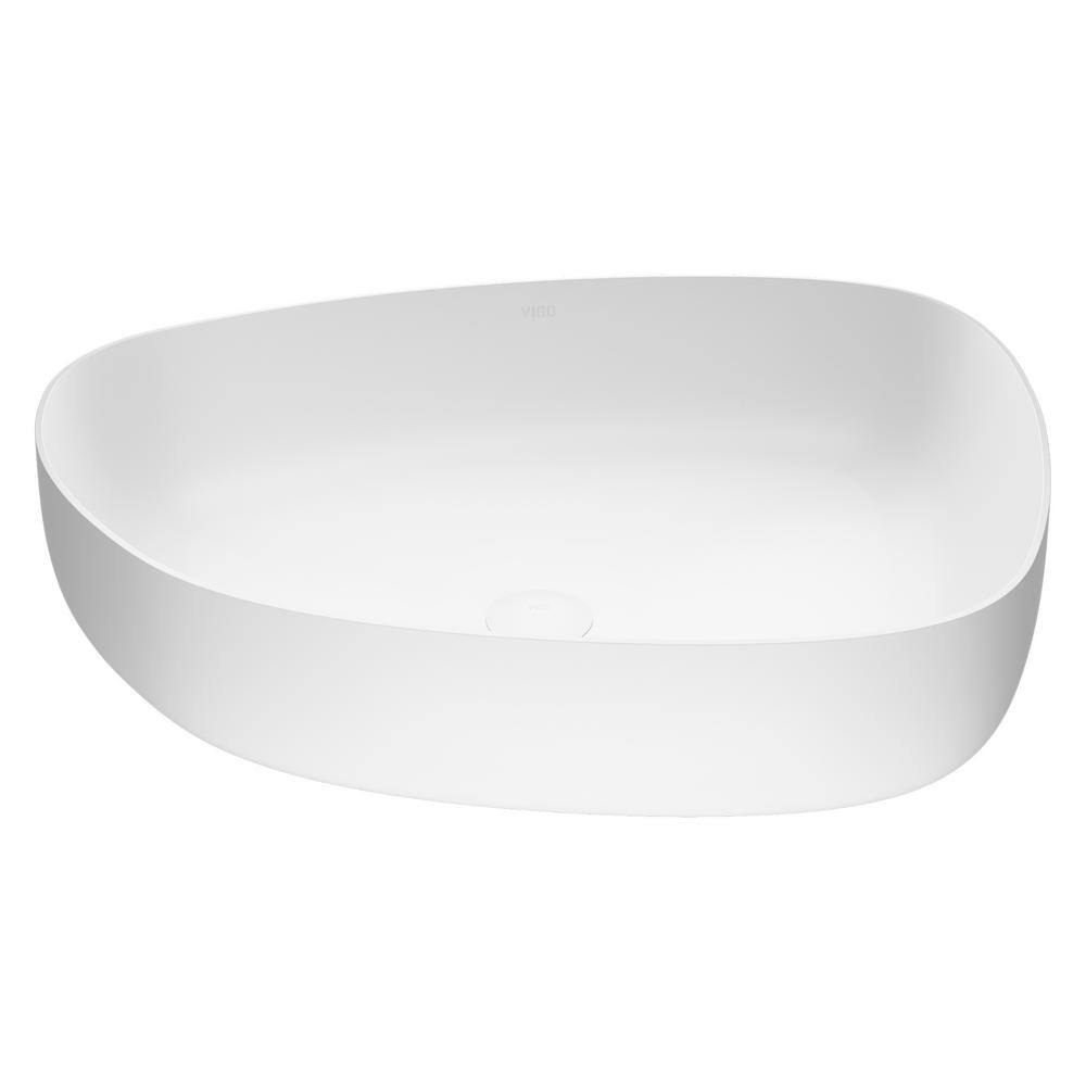 VIGO Peony Modern White Matte Stone 20 in. L x 15 in. W x 5 in. H Vessel Bathroom Sink VG04012