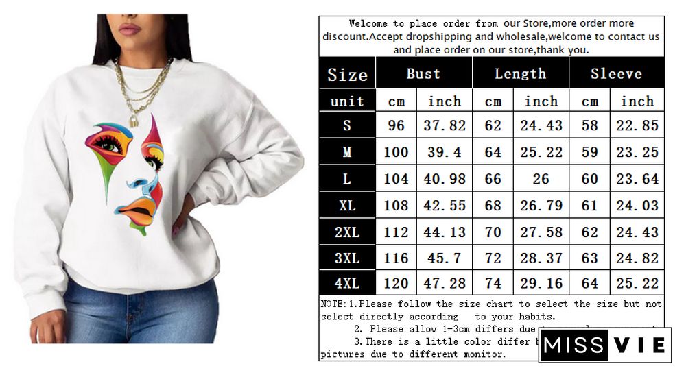 Fleece Loose Printing Sweatshirt Pullover Tops