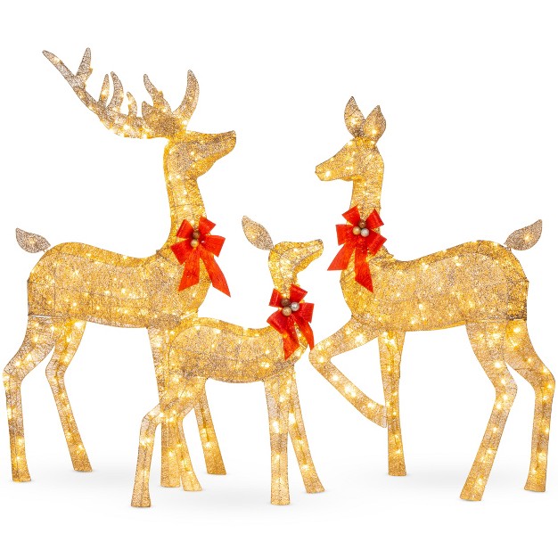 Best Choice Products 3 piece Lighted Christmas Deer Set Outdoor Yard Decoration With 360 Led Lights Stakes