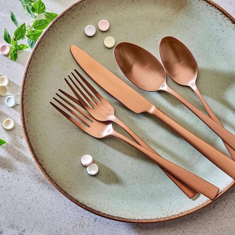 ORNATIVE Rena 20 Piece Matte Copper 180 Stainless Steel Flatware Set Service for 4 09620COR1