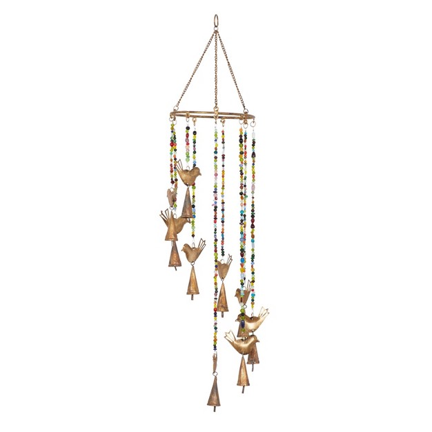 X 7 quot Eclectic Metal Birds Windchime With Beaded Strands Gold Olivia amp May