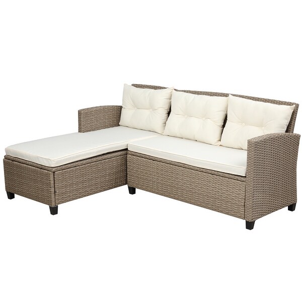 4Piece Classic Conversation Set，Wicker Rattan Patio Sofa with Cushions