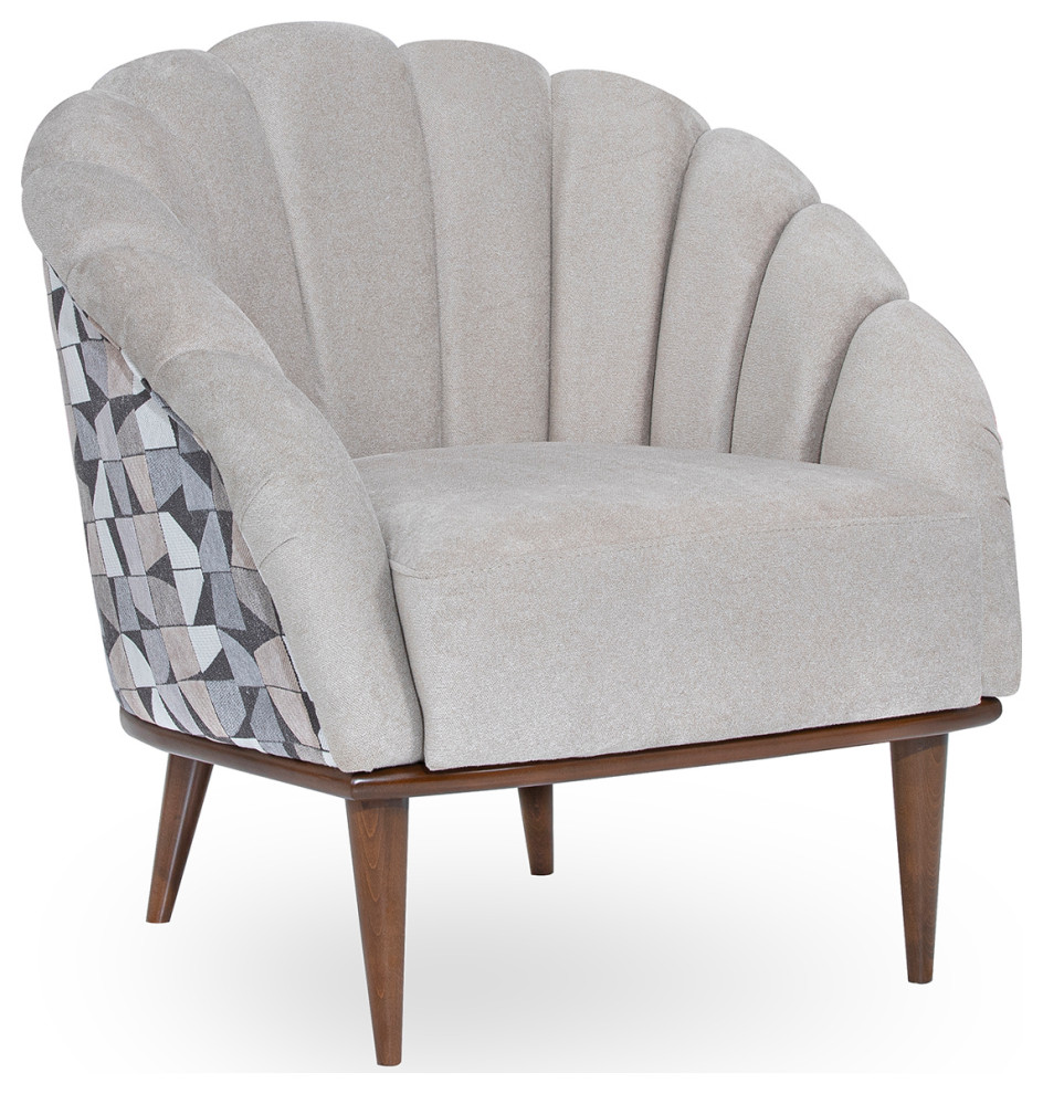 Michael Amini Balboa Chenille Accent Chair   Beach Gray/Warm Walnut   Midcentury   Armchairs And Accent Chairs   by Michael Amini  Houzz