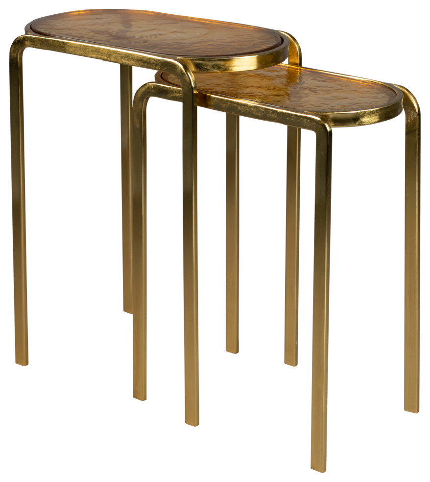 Amber Glass Side Table Set (2)  Dutchbone Bandu   Contemporary   Coffee Table Sets   by Oroa   Distinctive Furniture  Houzz