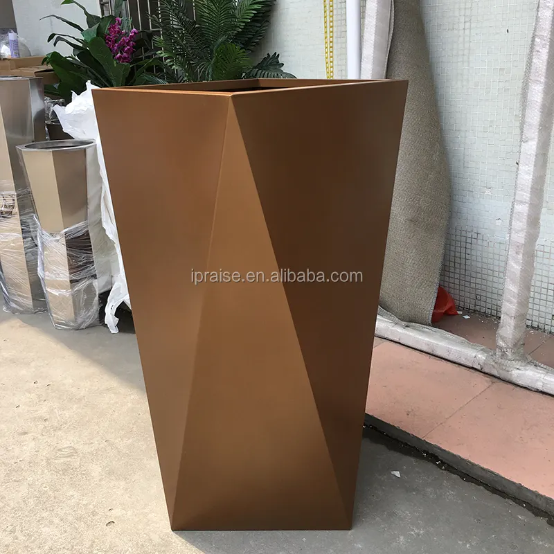 Garden Supplies Stainless Steel Tall Gold Large metal planter outdoor plant pot for artificial plant tree