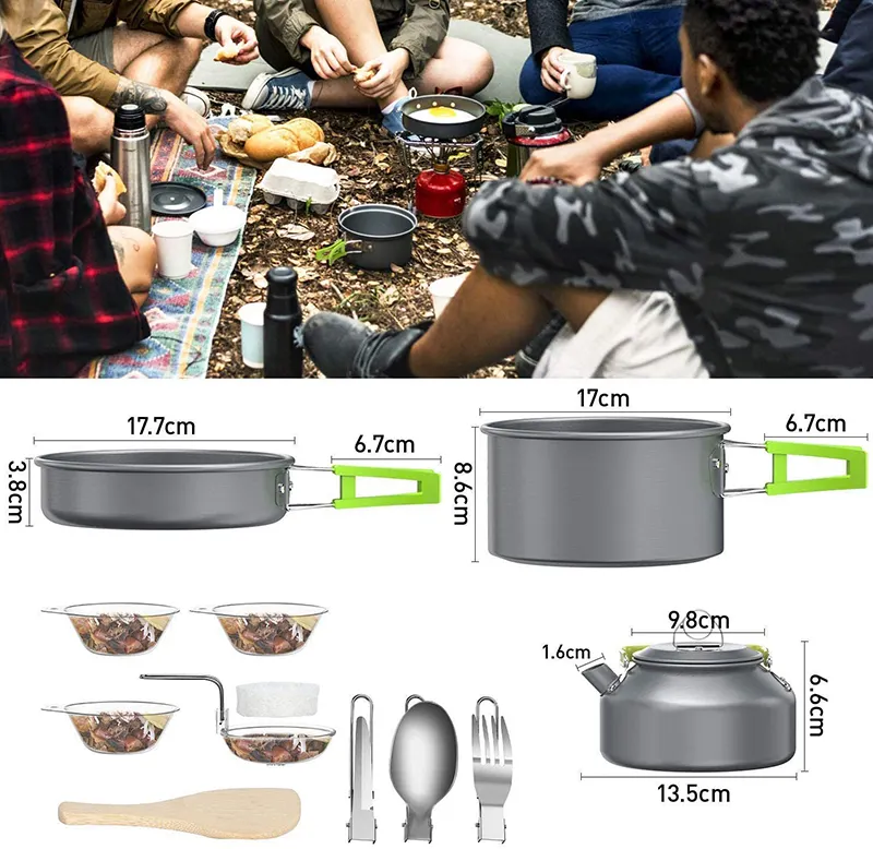 Portable 2 3 Person camp kitchen cooking utensil set travel Other outdoor accessories camping pots and pans set