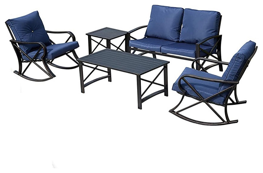 5 Pieces Patio Set  Rocking Chairs  ampLoveseat With Padded Seat and Back   Transitional   Side Tables And End Tables   by Declusia  Houzz