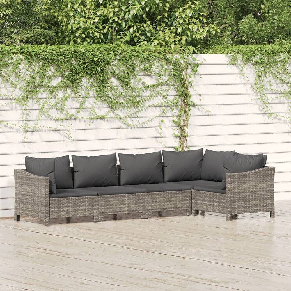 vidaXL 4 Piece Patio Lounge Set with Cushions Gray Poly Rattan