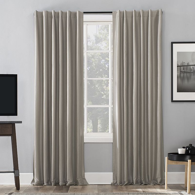 Sun Zero Evelina 100% Blackout Faux Dupioni Silk Back Tab Window Curtain