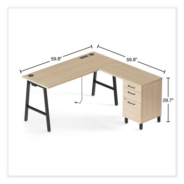 Union and Scale Essentials Single-Pedestal L-Shaped Desk with Integrated Power Management， 59.8