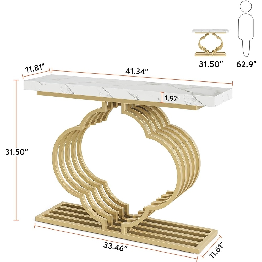 41 Inches Gold Console Table  Faux Marble Entry Table