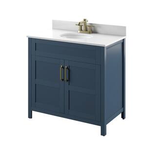 Twin Star Home 36 in. W x 20 in. D x 38 in. H Single Bath Vanity Side Cabinet in Franklin Blue with White Vanity Top with White Basin 36BV34018-F969