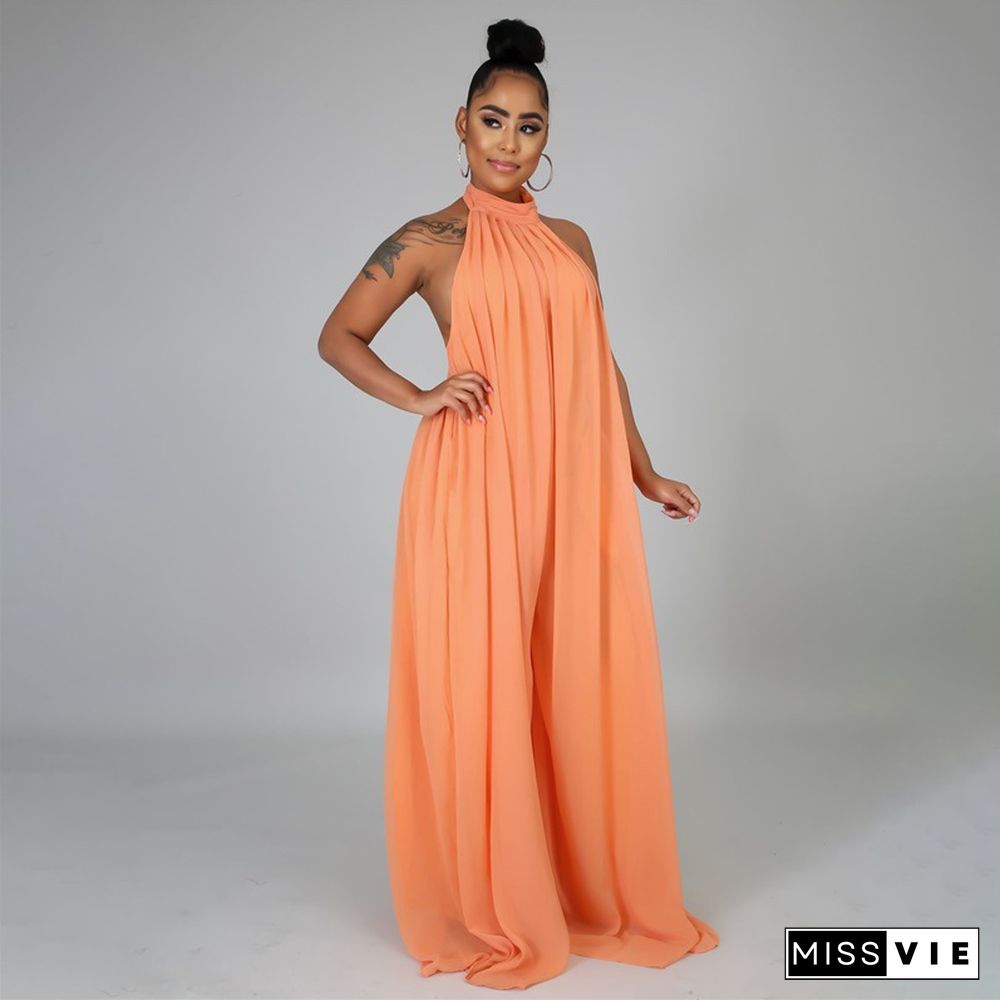 Halter Neck Backless Loose Wide Leg Jumpsuit