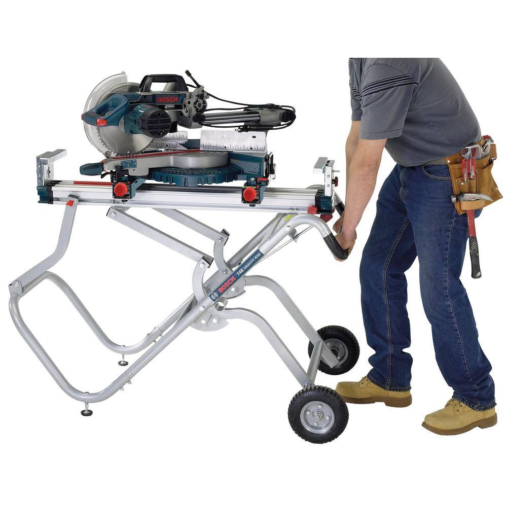 Bosch Portable Folding Gravity Rise Miter Saw Stand with Wheels T4B