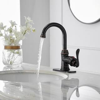 BWE Single Hole Single-Handle Bathroom Faucet Swivel Spout with Pop Up Drain with Overflow in Oil Rubbed Bronze A-96010-ORB