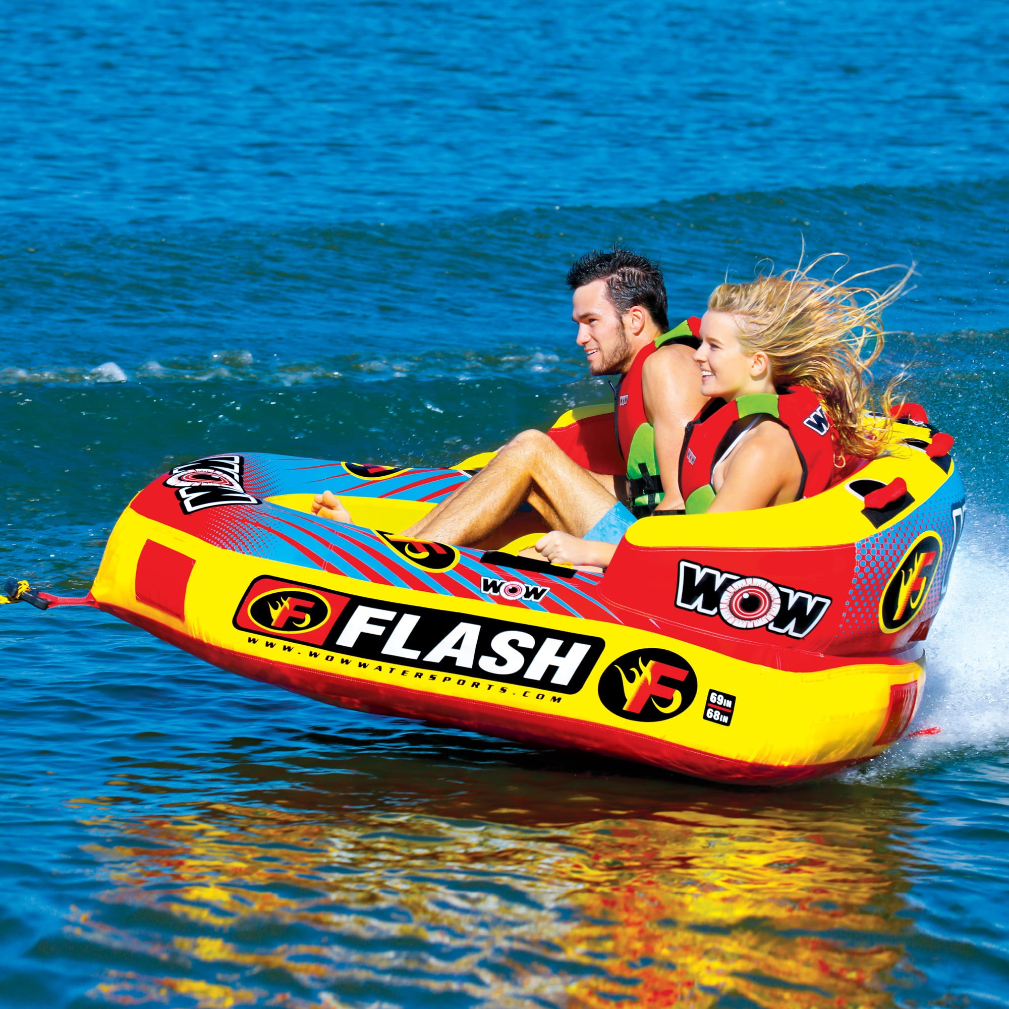 WOW Watersports 1-2 Rider Flash Boating Towable Tube with Secure Cockpit Seating