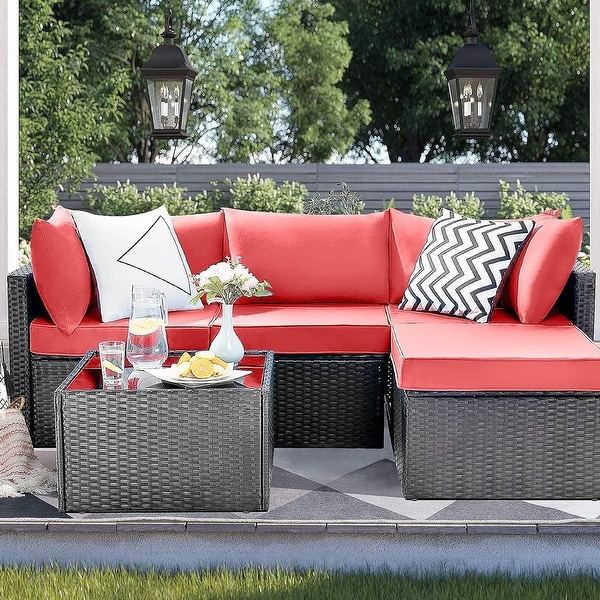 Bossin Patio Furniture Sets Outdoor Sectional Sofa All Weather PE Rattan Patio Conversation Set