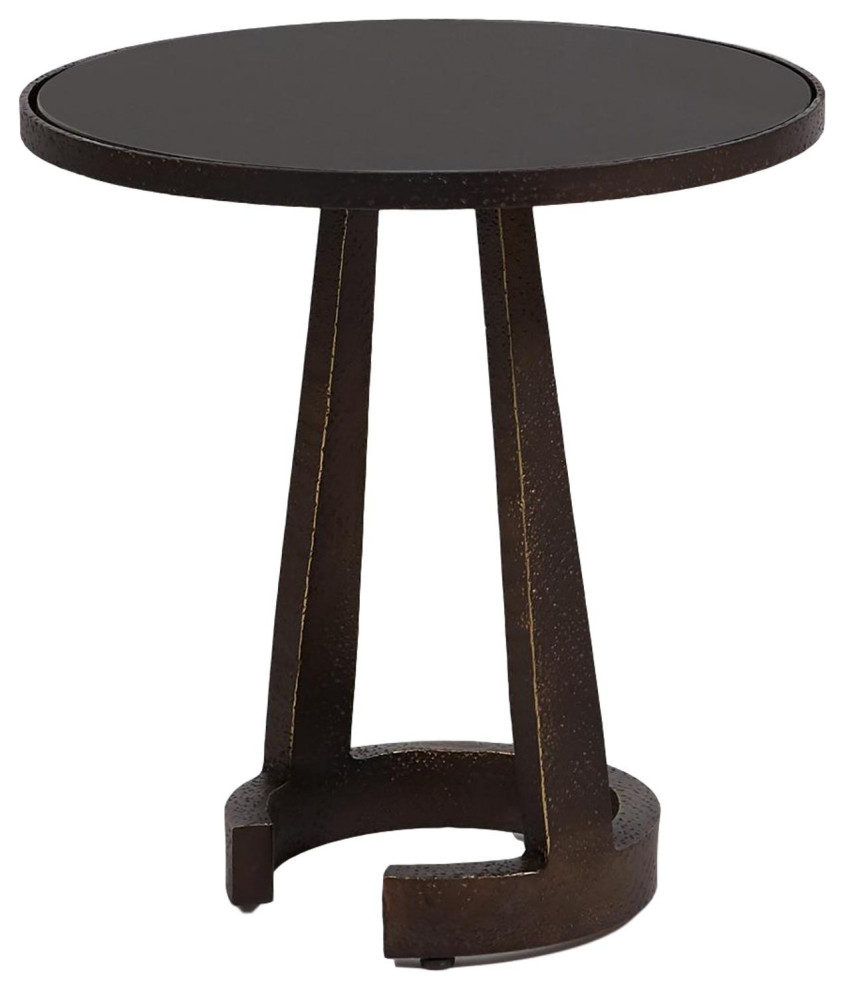 Contemporary Minimalist Round Bronze Accent Table 19 quotHammered Black Marble C   Transitional   Side Tables And End Tables   by My Swanky Home  Houzz