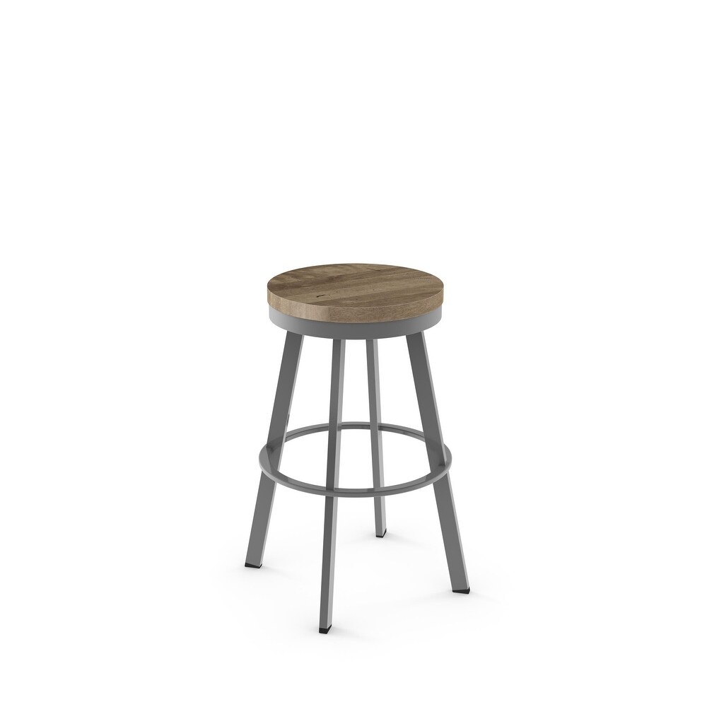 Amisco Warner Swivel Counter Stool with Distressed Wood Seat