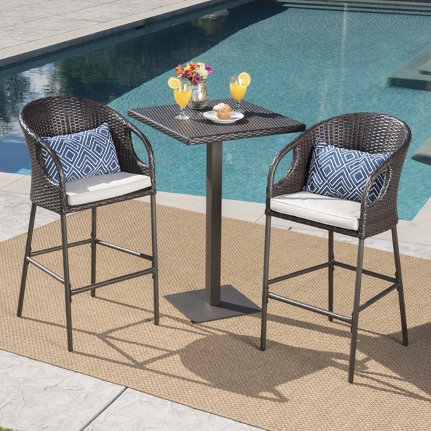 Dominica 3pc Square Wicker Outdoor Patio Bar Set Brown Christopher Knight Home