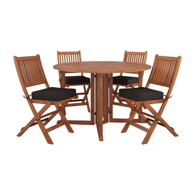 5pc Outdoor Folding Dining Set Natural Corliving Weather resistant Hardwood Comfortable Cushions Versatile Drop Leaf Design