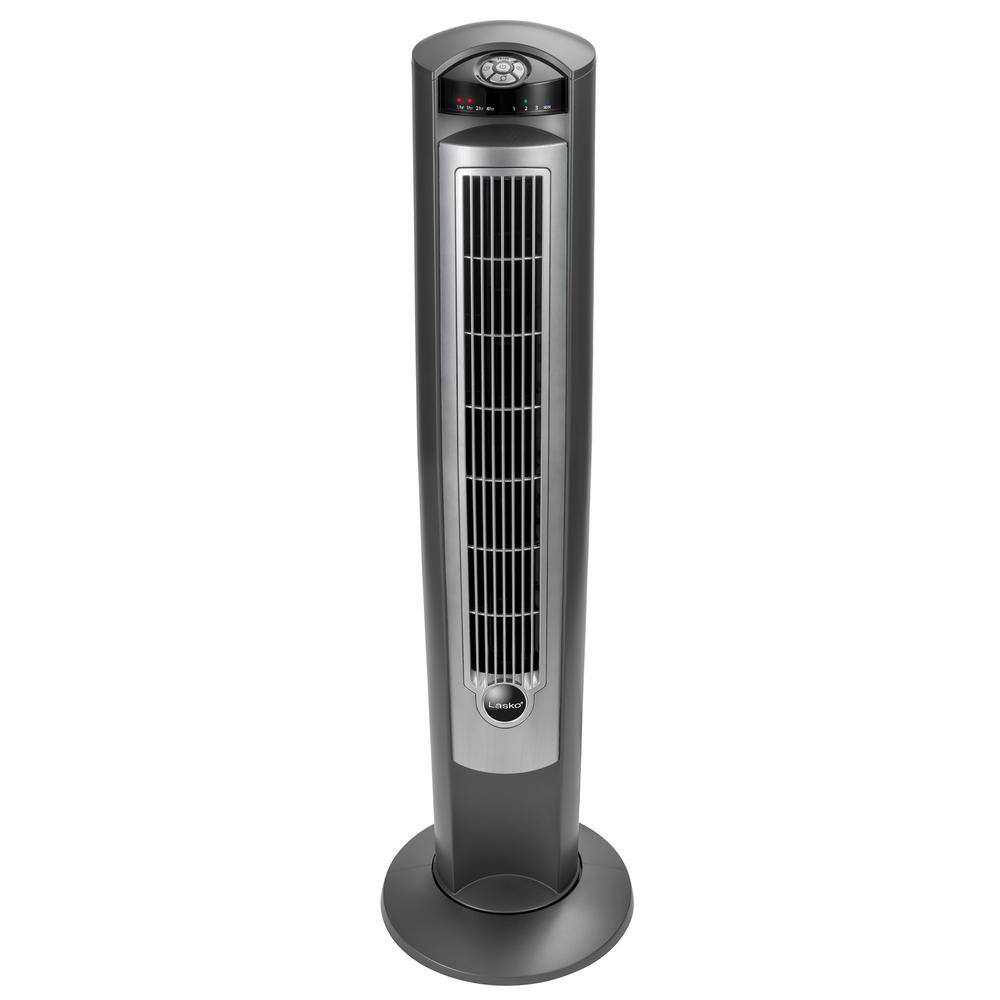 Lasko Wind Curve 42 in. 3-Speed Oscillating Platinum Tower Fan with Fresh Air Ionizer and Remote Control 2551