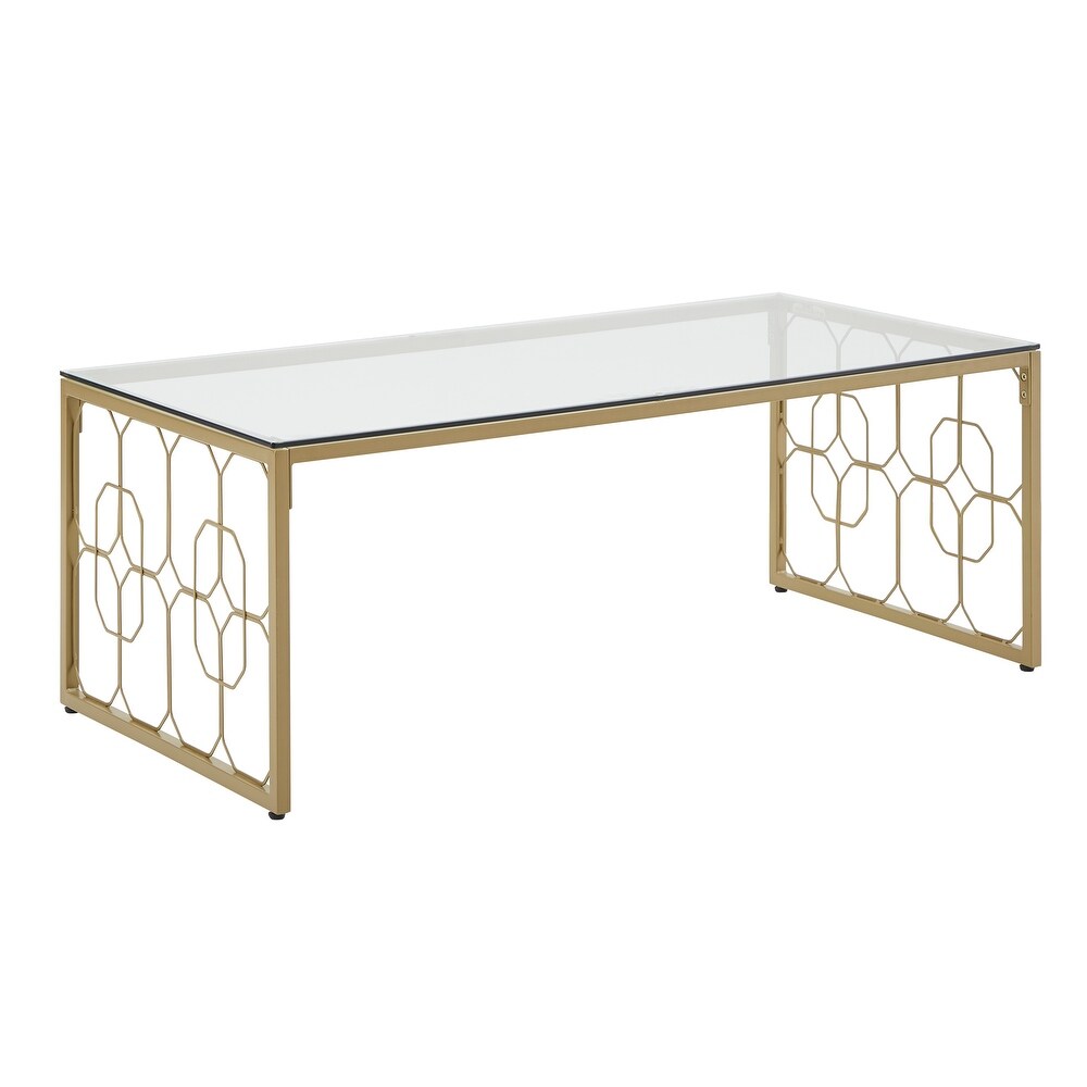 Elle Octagon Pattern Gold Metal and Glass Table by iNSPIRE Q Bold