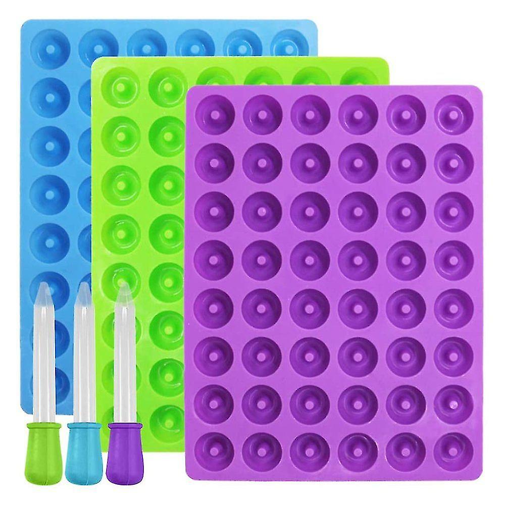 Mini Non Stick Donut Mold Food Grade Silicone Candy Chocolate Jelly Ice Cube Mold With 3 Pipettes 3 Piece Set Blue Green Purple