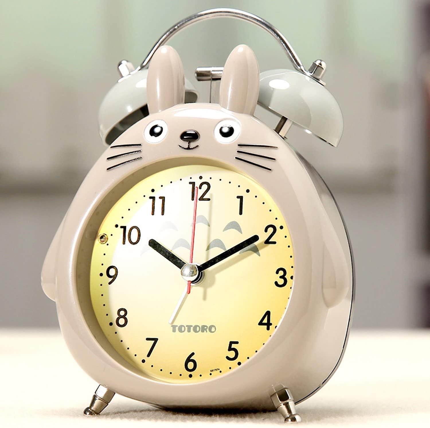 Lemonkid Cartoon Totoro Non-ticking Twin?bell Analog?alarm Clock?boys Girls Bedside Table?with Backlight Gray