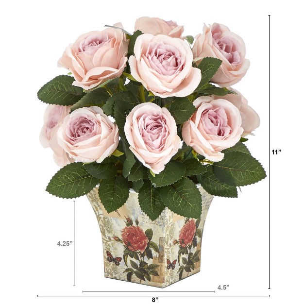 Nearly Natural 11 in Rose Artificial Arrangement In Floral Vase