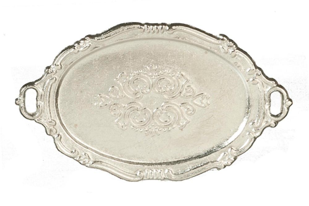 Dolls House Oval Silver Serving Tea Tray Miniature Dining Room Accessory