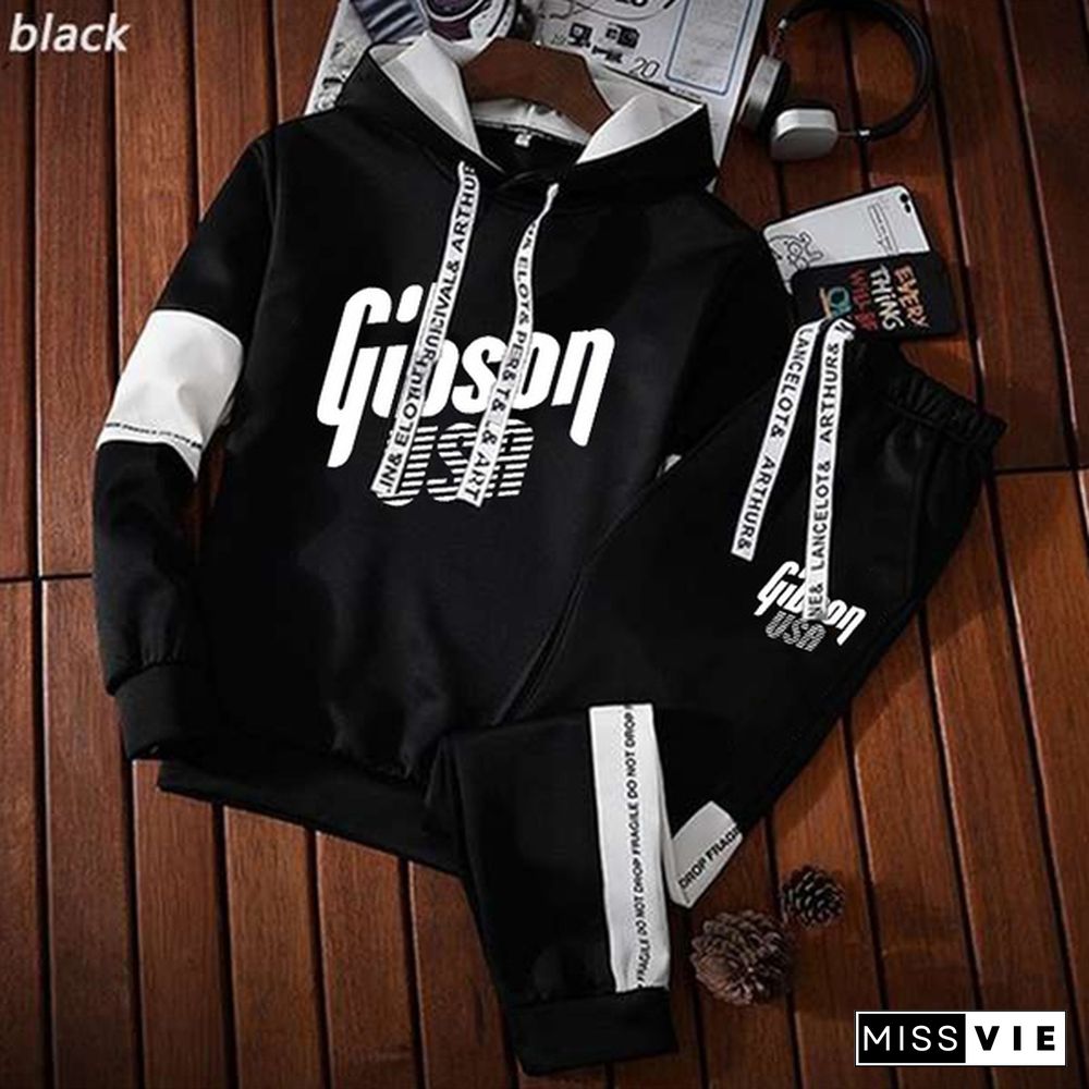 Newest Mens Fashion Jogging Hooded Sweatshirt Suit Pullover Sweatpants Sports Track Suit Plus Size S-4Xl